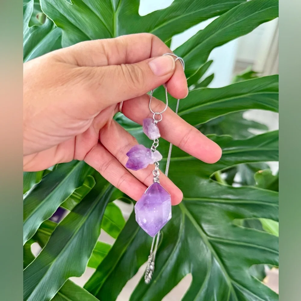 Handmade Amethyst Necklace || stainless steel chain